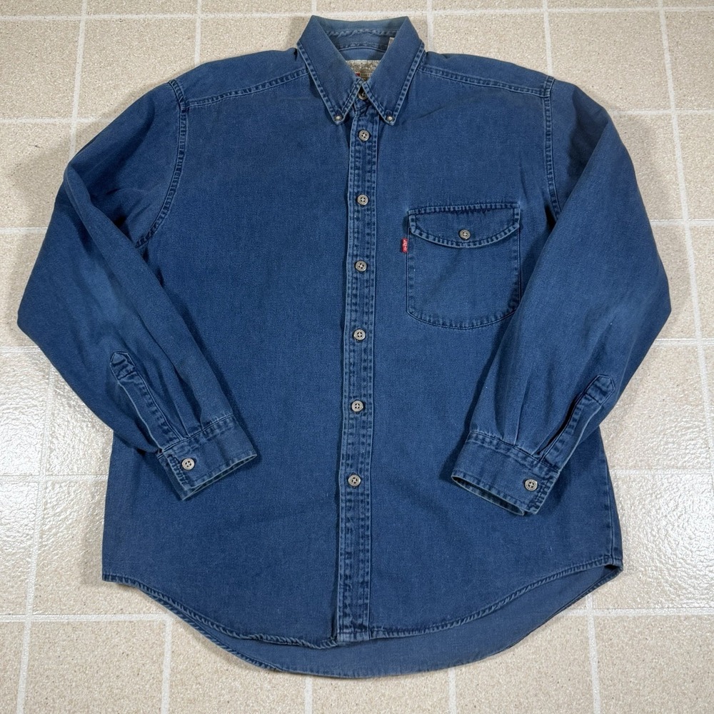 Vintage Levi's Red Tab Men's Blue Long Sleeve Metal Button Down Denim Shirt M